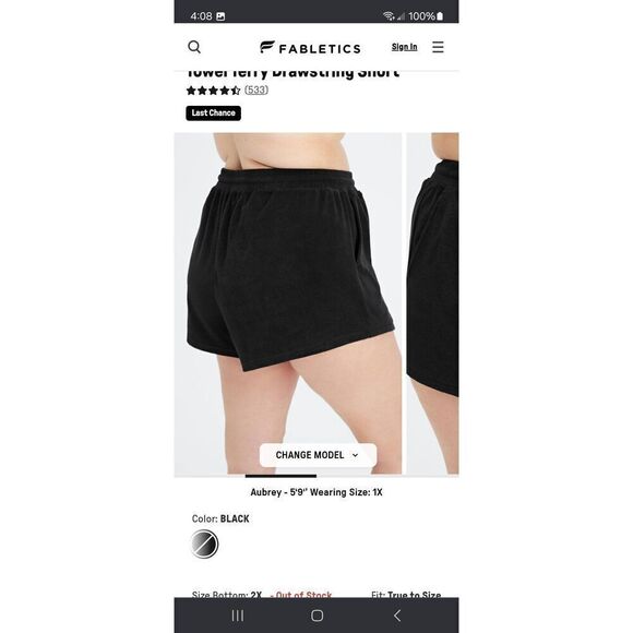 New 2X Fabletics Black Island Drawstring Terry Short Shorts High Waist Rise NWT - Picture 2 of 7
